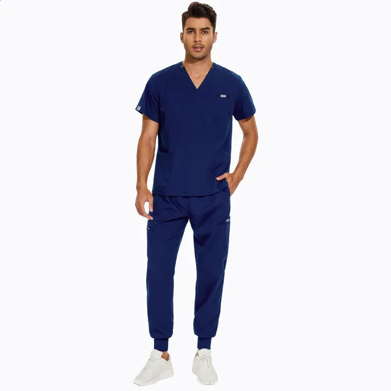 Mens Scrubs Uniform Lab Set Male Wholesale Clinic Hospital Doctor Overalls V-neck Fashion Scrub Pharmacy Nurse Clothes 241116