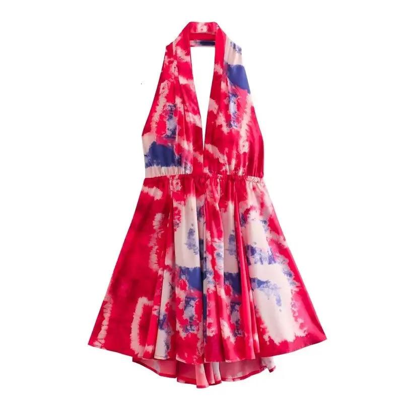 PB ZA Hanging Neck Shows Slim and Versatile Sexy Off Shoulder Elastic Printing Short Dress