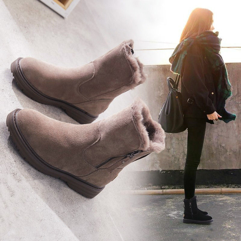 Winter Snow Boots 2024: Round Toe Thick Sole Fleece-ed Warm Women's Fashion Boots, Versatile Black or Grey 4c90