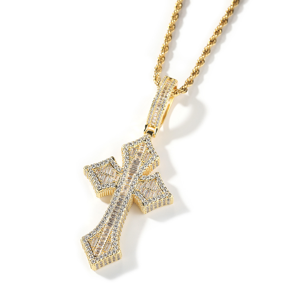 Hip Hop Cross Pendant Necklace TopBling 5A T Zircon 18K Gold Plated Rap Jewelry