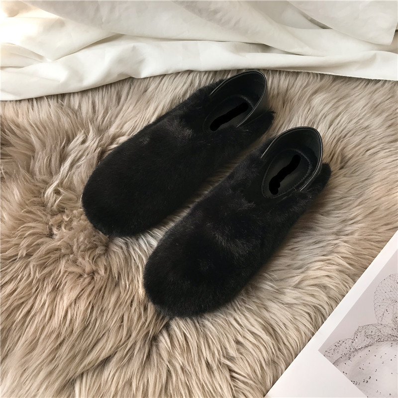 Women's Slippers:Winter Simple Design Solid Color Fleece Warm Fur Shoes Outdoor Flat Bottom,Black/Beige/Khaki,Free shipping 2e50