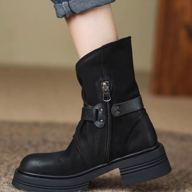 2024 Winter Genuine Leather Martin Boots: Soft, Comfy, Height-Boosting Vintage Shoes, Black 931d