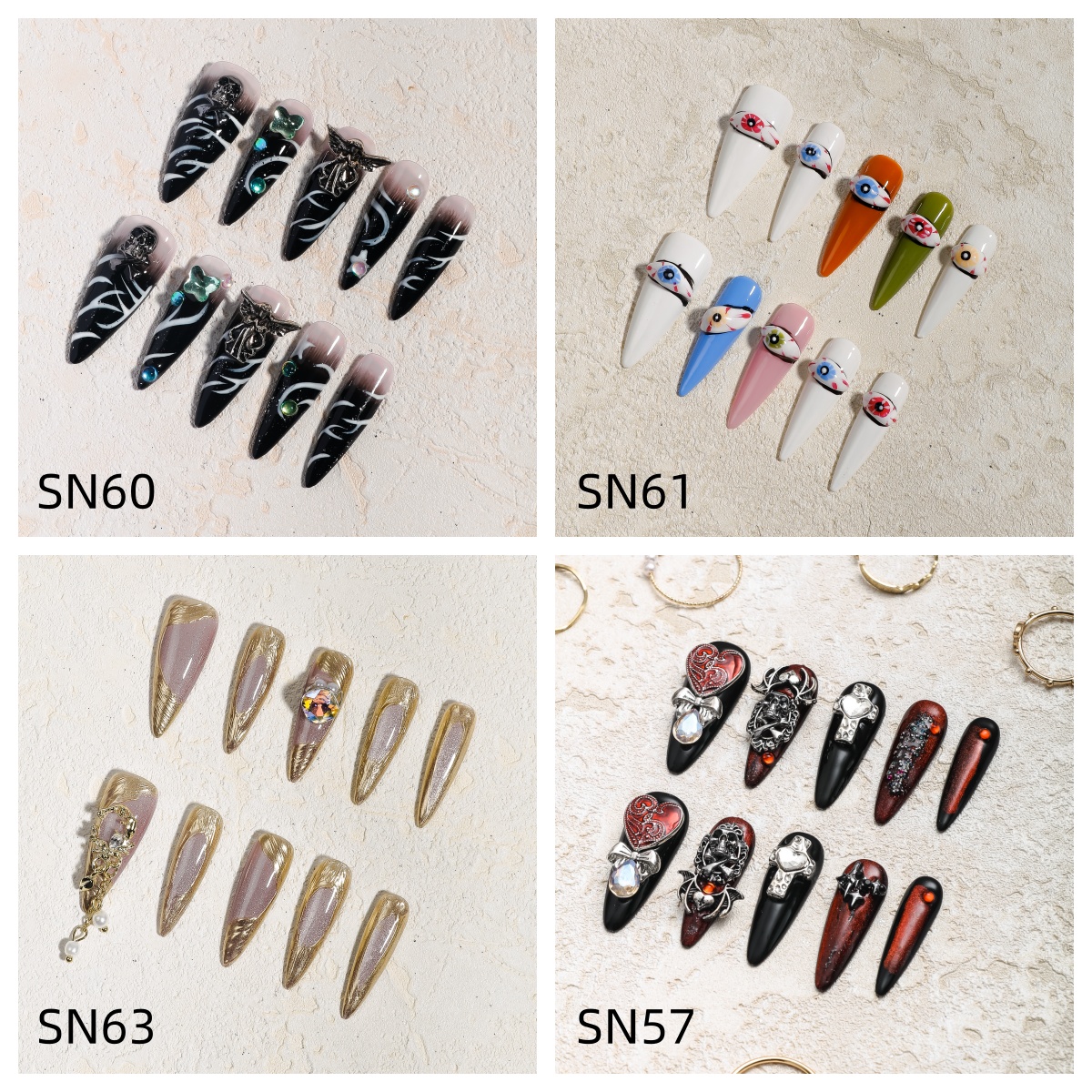 Sisful Long Shape Almond, Oval, Stiletto 10 PCS Salon Quality Purely Handmade Press On Nail Kits with Jelly Glue Tap, Alcohol Cotton, Double Sided nai