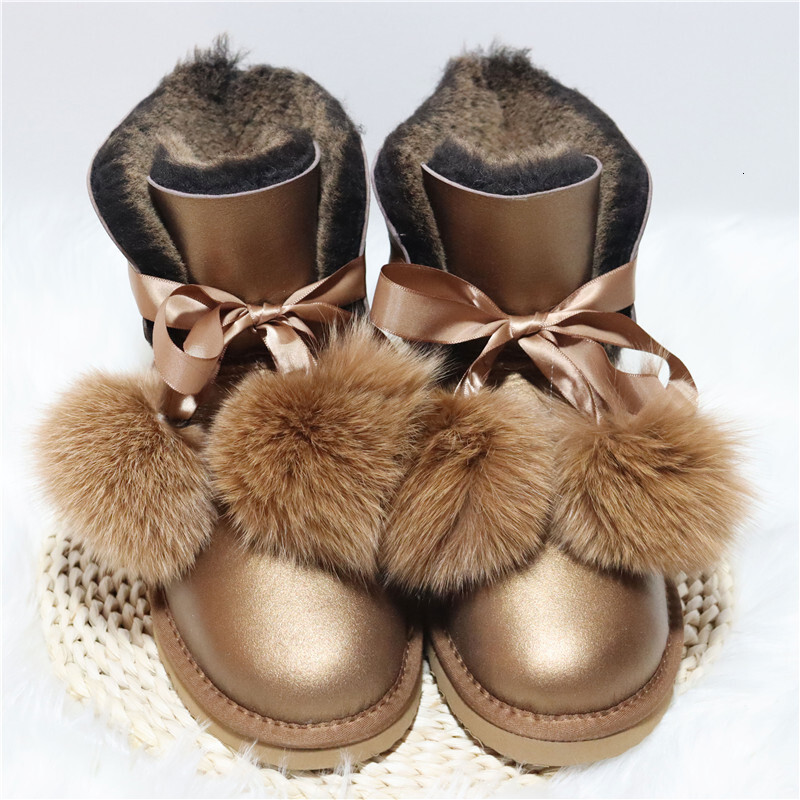 Fashion Real Women's Woman Snow 100% Genuine Sheepskin Winter Boots Shoes Women