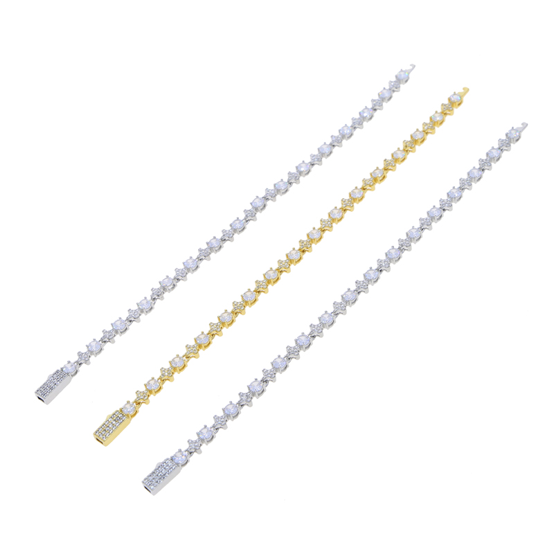 Prong Setting Cross Tennis Chain Bracelets for Women Iced Out Cubic Zirconia Paved Bg Cz Round Shape Fashion Jewelry 1d0b