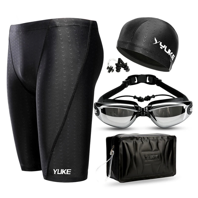 Men Swimming Shorts Waterproof Competition Swim Equipment Goggles with Ear-plug Cap Case Trunks Briefs Swimwear Half Pants 240410