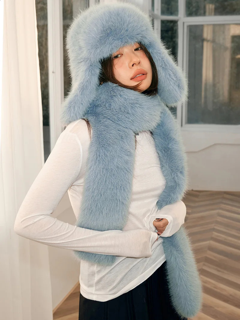 Saga fur Lei Feng hat yellow set imitates mink fur womens autumn and winter cycling warm skiing cold ear protection pilot hat 241116 - view 7