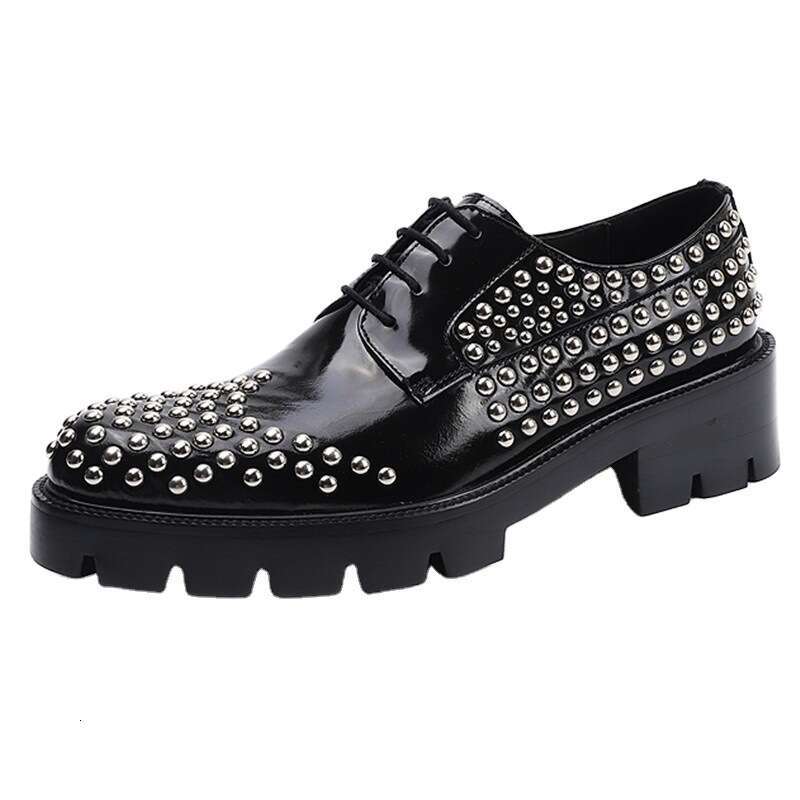 Men Formal Business Gneuine Leather Dress shoes Lace up cowhide Korean Metal Rivet Handmade Block Chaussure Homme