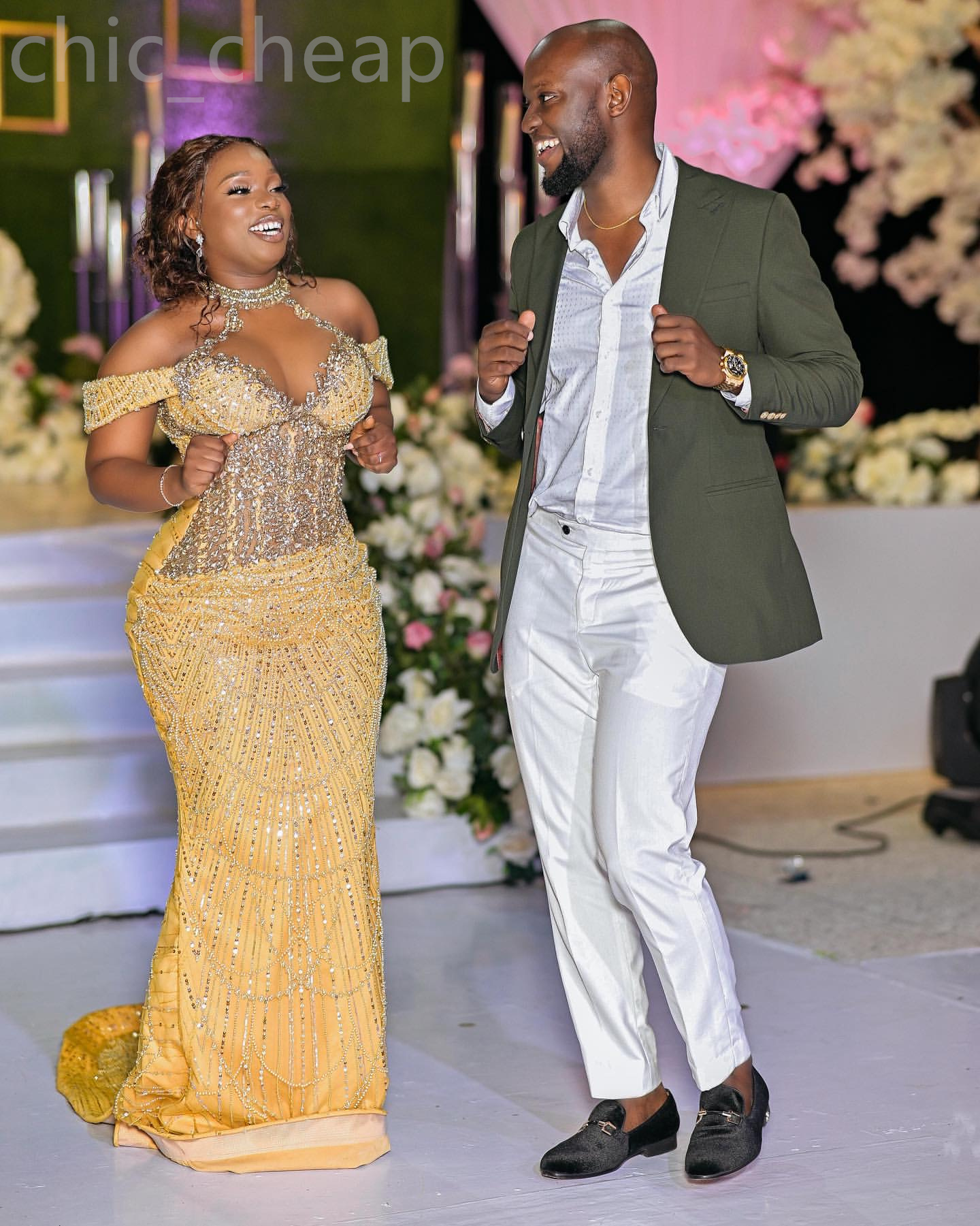 2024 Aso Ebi Gold Mermaid Prom Dress Crystals Off Shoulder Evening Formal Party Second Reception 50Th Birthday Engagement Gowns Dresses Robe De Soiree