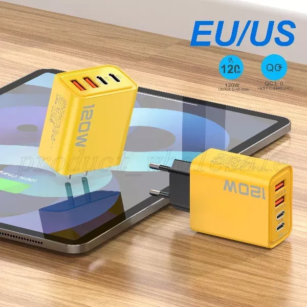 Hot selling 120W Bumblebee Yellow Super Fast Charging KO-71 2PD+2USB Charging Charger for Laptops Tablets Mobilephones Travel Wall EU US Plug Charger 