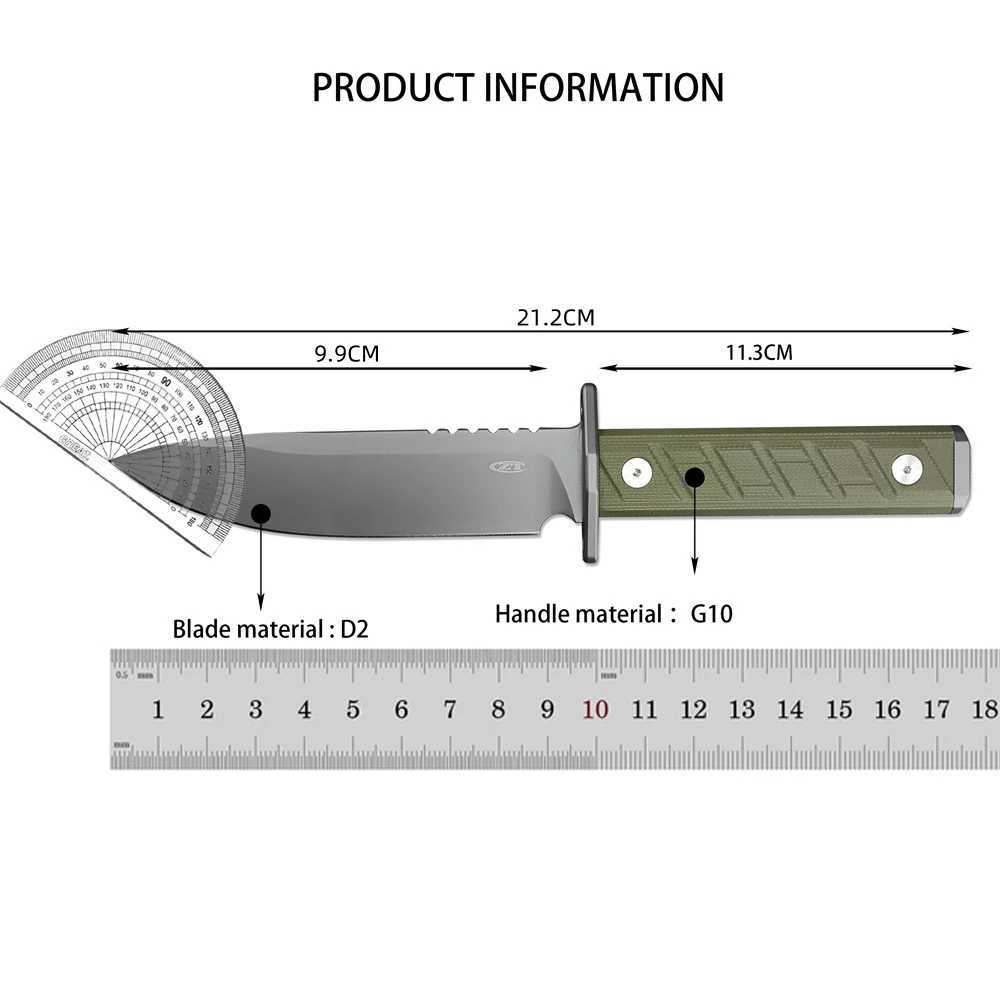 EDC Multitool 0006 Hunting Fixed Knife D2 Blade G10 Hand with Kydex Sheath Utility Protab Cam Tactical Knife W241116