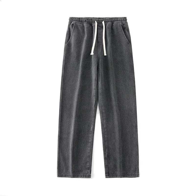 Street Loose Jeans Mens Korean Fashion Straight Wide Leg Pants Clothing Black Light Blue w250327