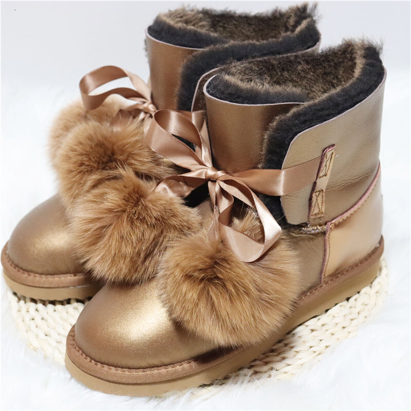 Fashion Real Women's Woman Snow 100% Genuine Sheepskin Winter Boots Shoes Women