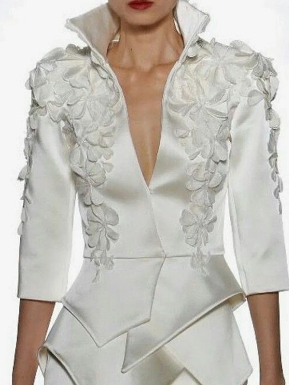 Elegant womens shirt with fashionable floral decal standing collar 3/4 sleeve cross asymmetrical sexy womens top 241114