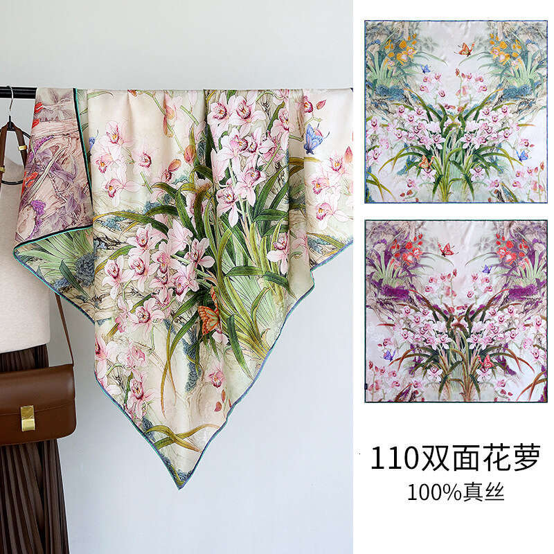 Temperament Orchid Double sided Two tone Fragrant Cloud Yarn wer Luo Large Square Noble Shawl Gift High end Silk Scarf