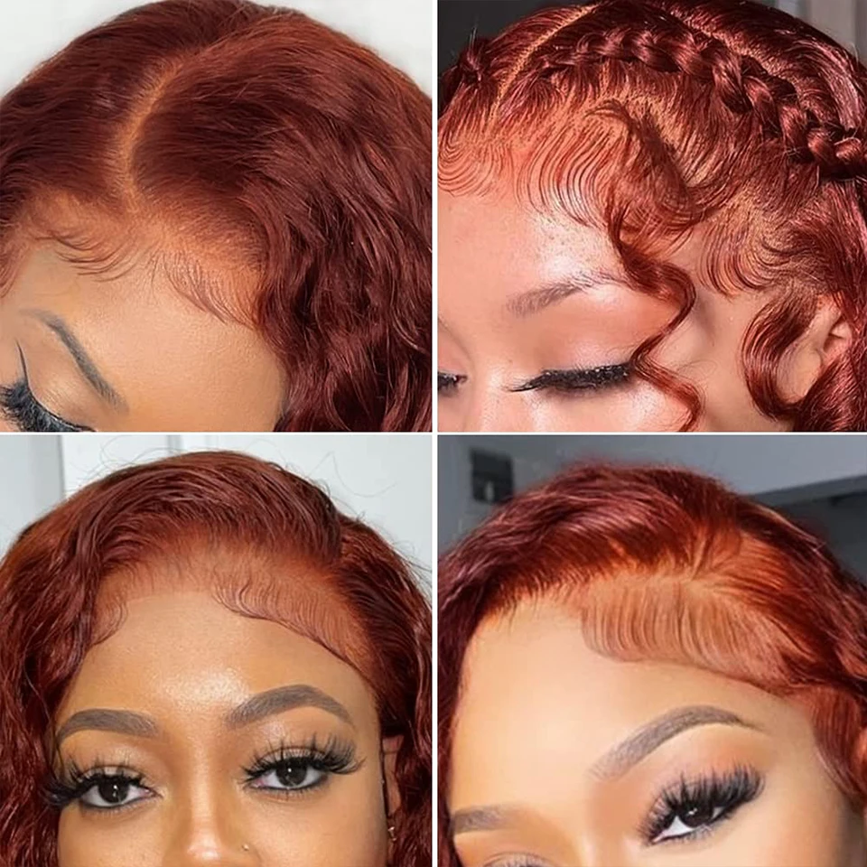 Reddish Brown 360 Lace Frontal Kinky Curly Ready To Wear Human Hair Wigs Auburn Copper Red Colored Preplucked Glueless Synthetic Wig