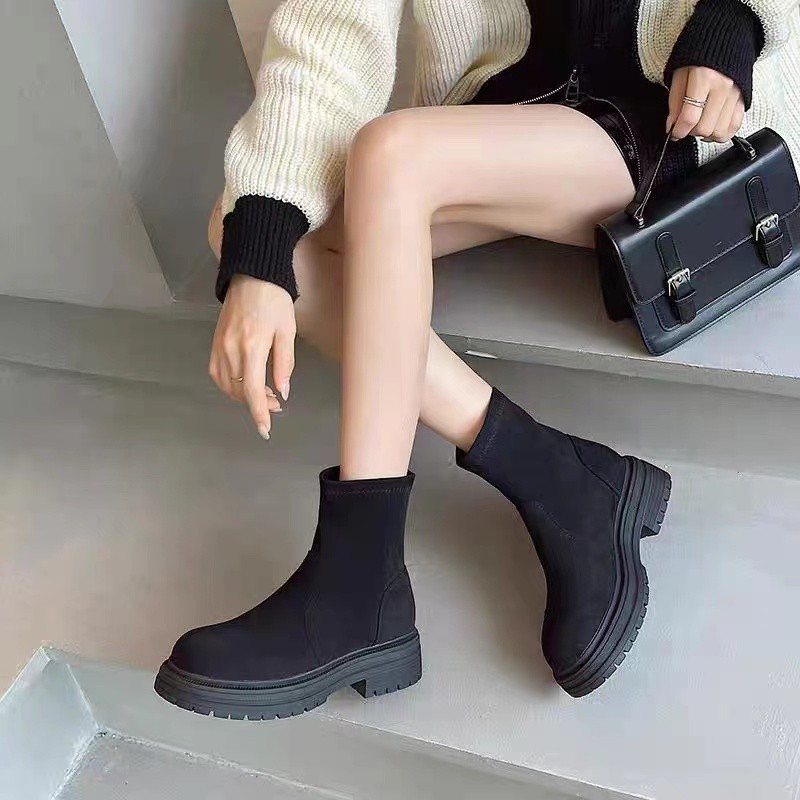 Women's Boots:Simple Design Solid Round Toe Thick Sole Increase Height Short Boots Slim 2024 New Fashion Casual Versatile,Black/Khaki/Brown,Free 