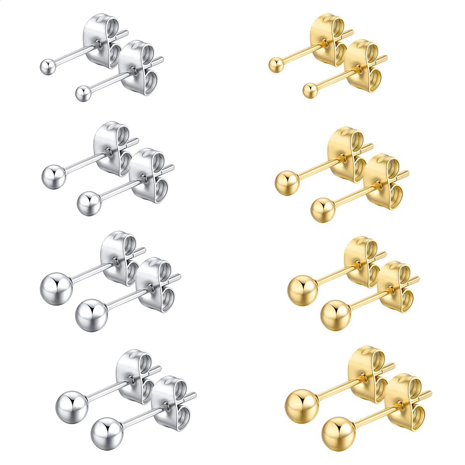 1 Pair Tiny Women Girls 14K Gold Plated Round Ball Stud Earrings Stainless Steel Set 26MM 241116