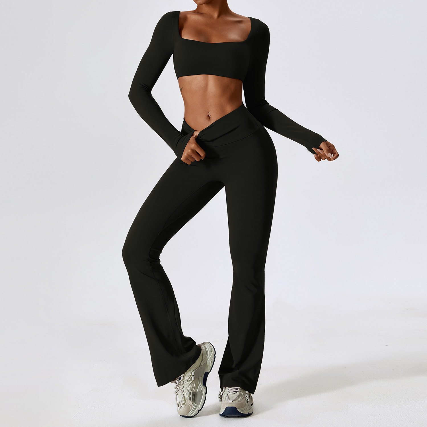 8232 Womens Yoga Outfit Yoga Sets Vest Sleeveless Tops Pants Bell-bottom Trousers Excerise Sport Gym Running Long Pant Elastic High Waist Sportwear