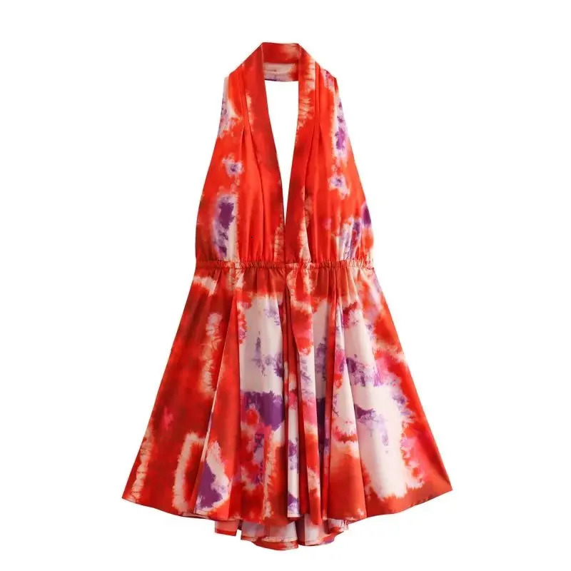 PB ZA Hanging Neck Shows Slim and Versatile Sexy Off Shoulder Elastic Printing Short Dress