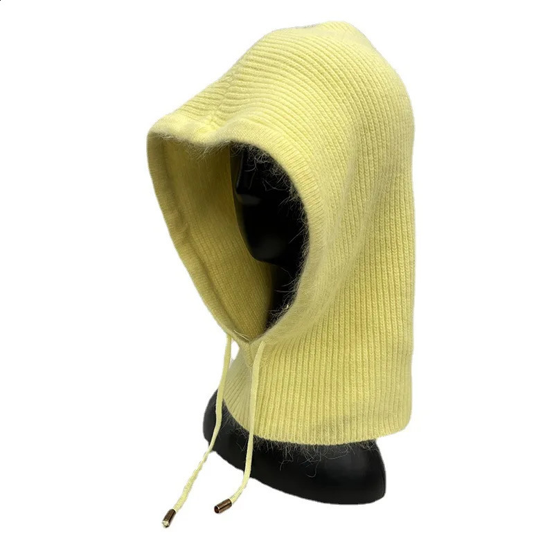 Hat Solid Color Angora Rabbit Hair Knitted Hat Complete Set One Hat Womens Balaclava Shawl Zipper Hat 241116