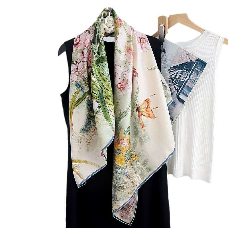 Temperament Orchid Double sided Two tone Fragrant Cloud Yarn wer Luo Large Square Noble Shawl Gift High end Silk Scarf