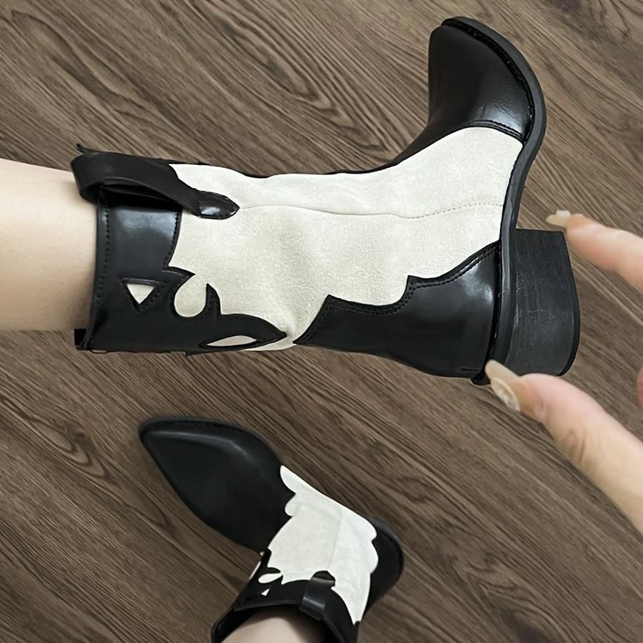 Black Pointed American Retro Western Knight Boots Free Shipping.