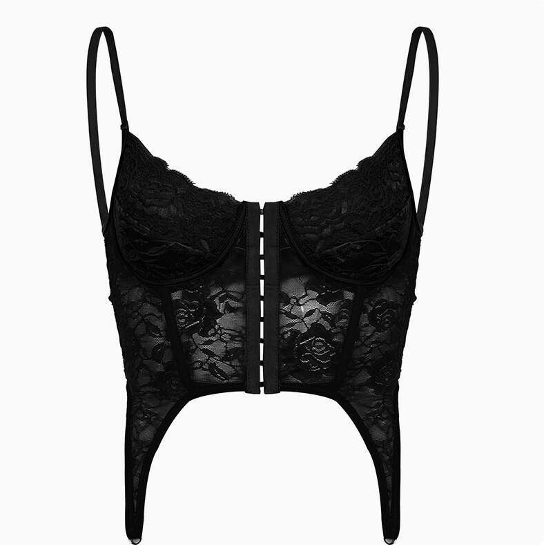 women's casual lace V-neck fashion brand lace knitted cotton U-neck sleeveless solid color sexy vest elastic tight mini skirt