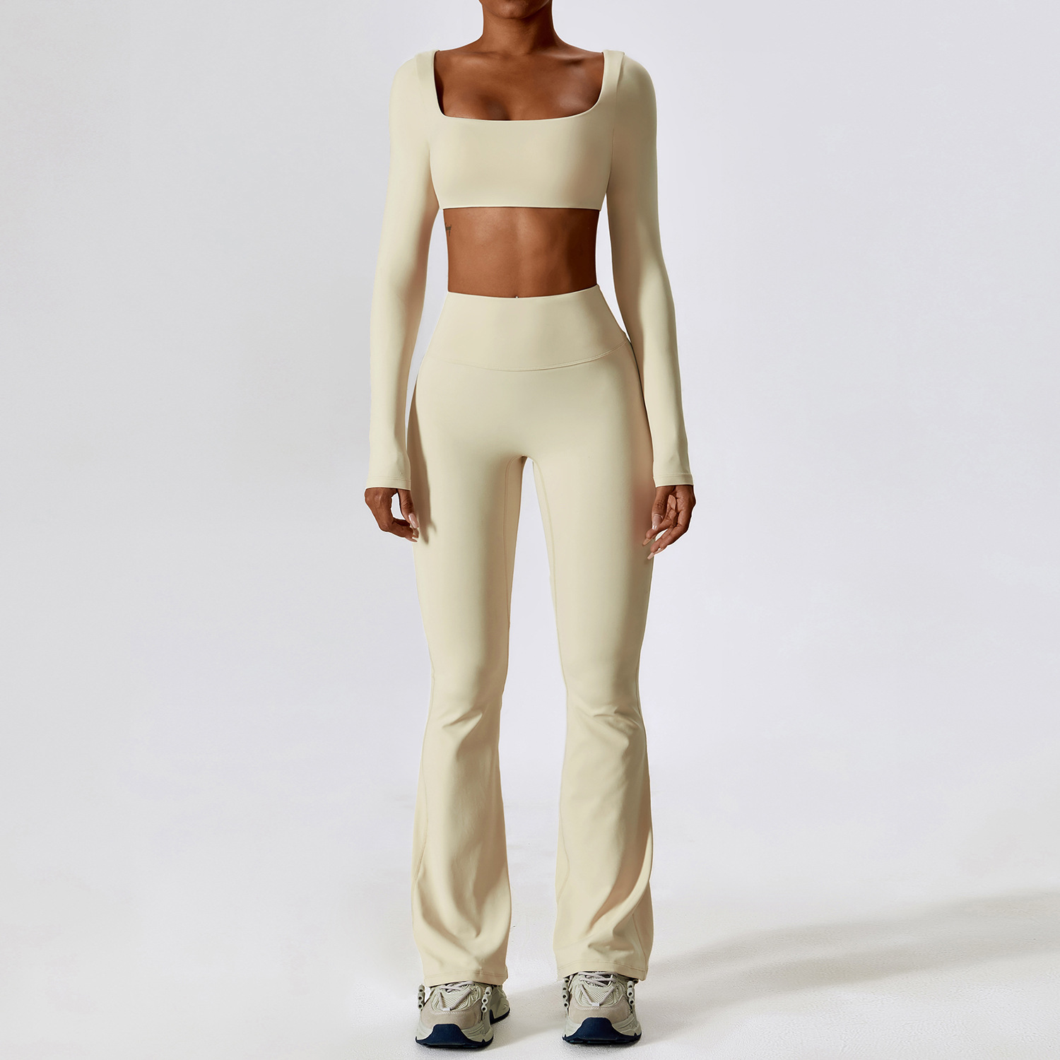 8232 Womens Yoga Outfit Yoga Sets Vest Sleeveless Tops Pants Bell-bottom Trousers Excerise Sport Gym Running Long Pant Elastic High Waist Sportwear
