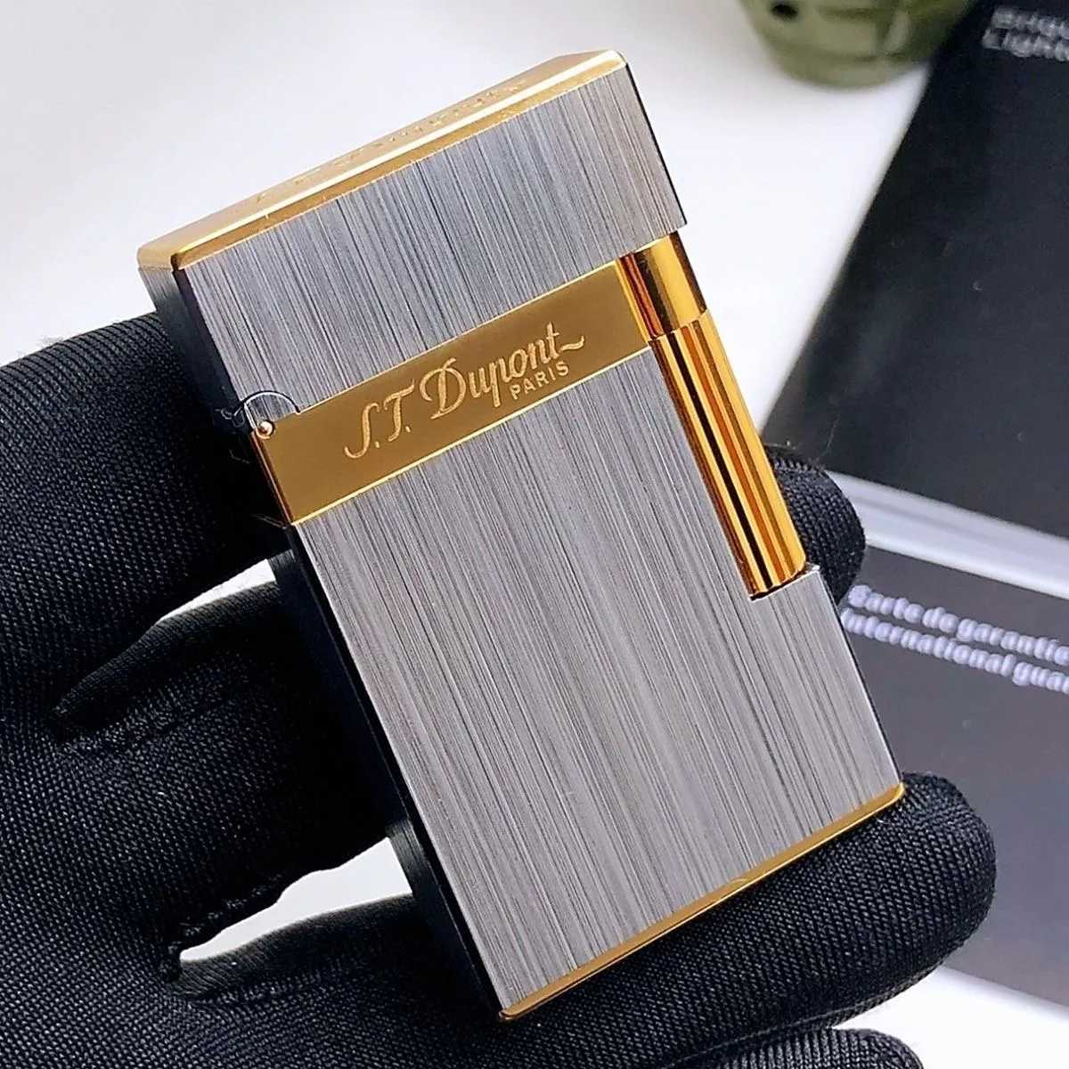 Lighters S.T. Dupont L2 Vintage Brushed Silver Gold and Black Lighter Series Standard Lighters Long Sound Lighters S241116