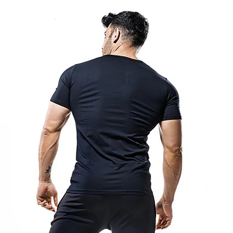 Fashion V-Neck Plain Tees Shirt Fitness Mens T Shirt Short Sleeve Muscle Bodybuilding T-shirt Male Gym Clothes Slim Fit Tops 240409
