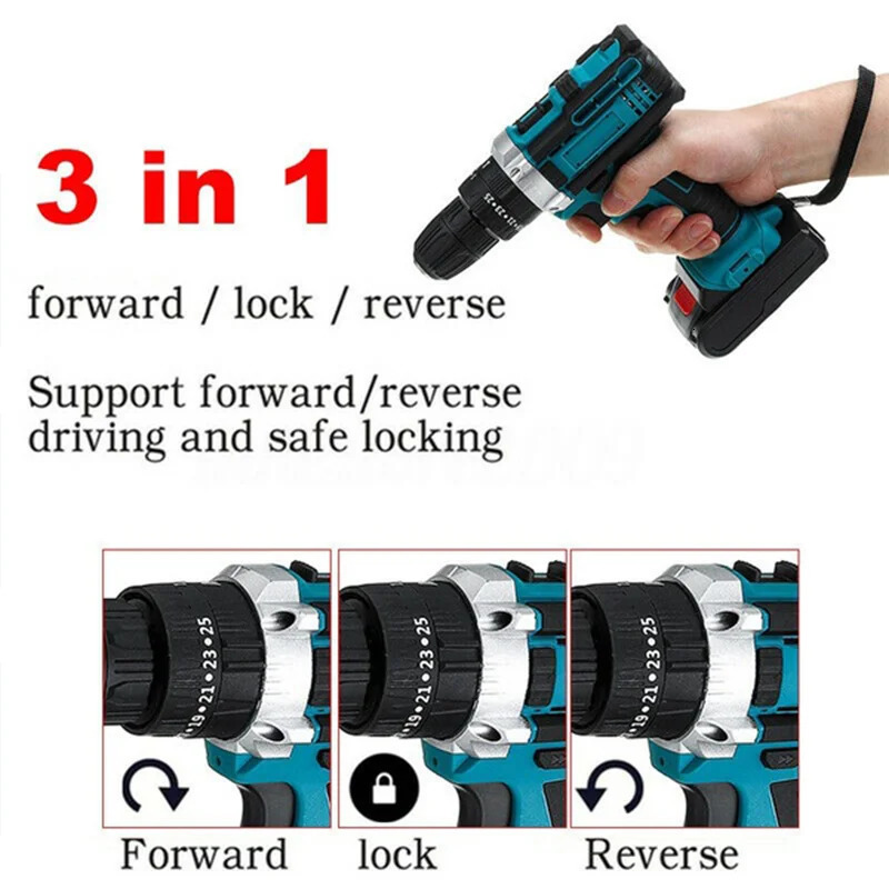 Wiredless Impact Drill Screwdriver Rechargeable Battery Cordless Hammer 253Torque Setting Electric Power Tool 240402