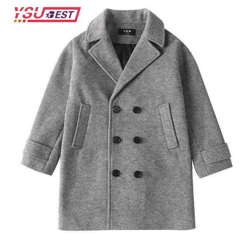 High Quality Winter grid jacket for boys and girls wool double-layer baby boy trench coat lapel autumn childrens coat spring wool coat T241116