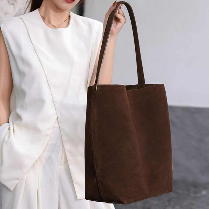 Natural Cow Suede Tote For Women Nubuck Coffee Large Capacity Shoulder Bag Genuine Leather Casual Style BagVoyage