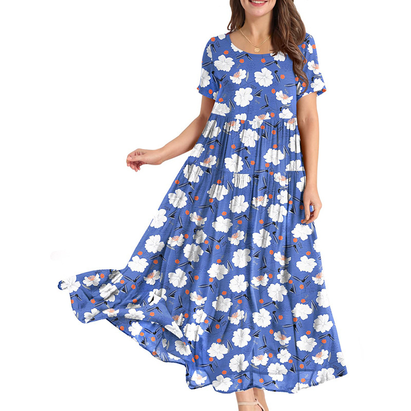 luxury clothes women designer dress women dresses Polyester Crew Neck Summer Conventional Sleeve Flora Printed Dresses Short Sleev vestidos dresses fo