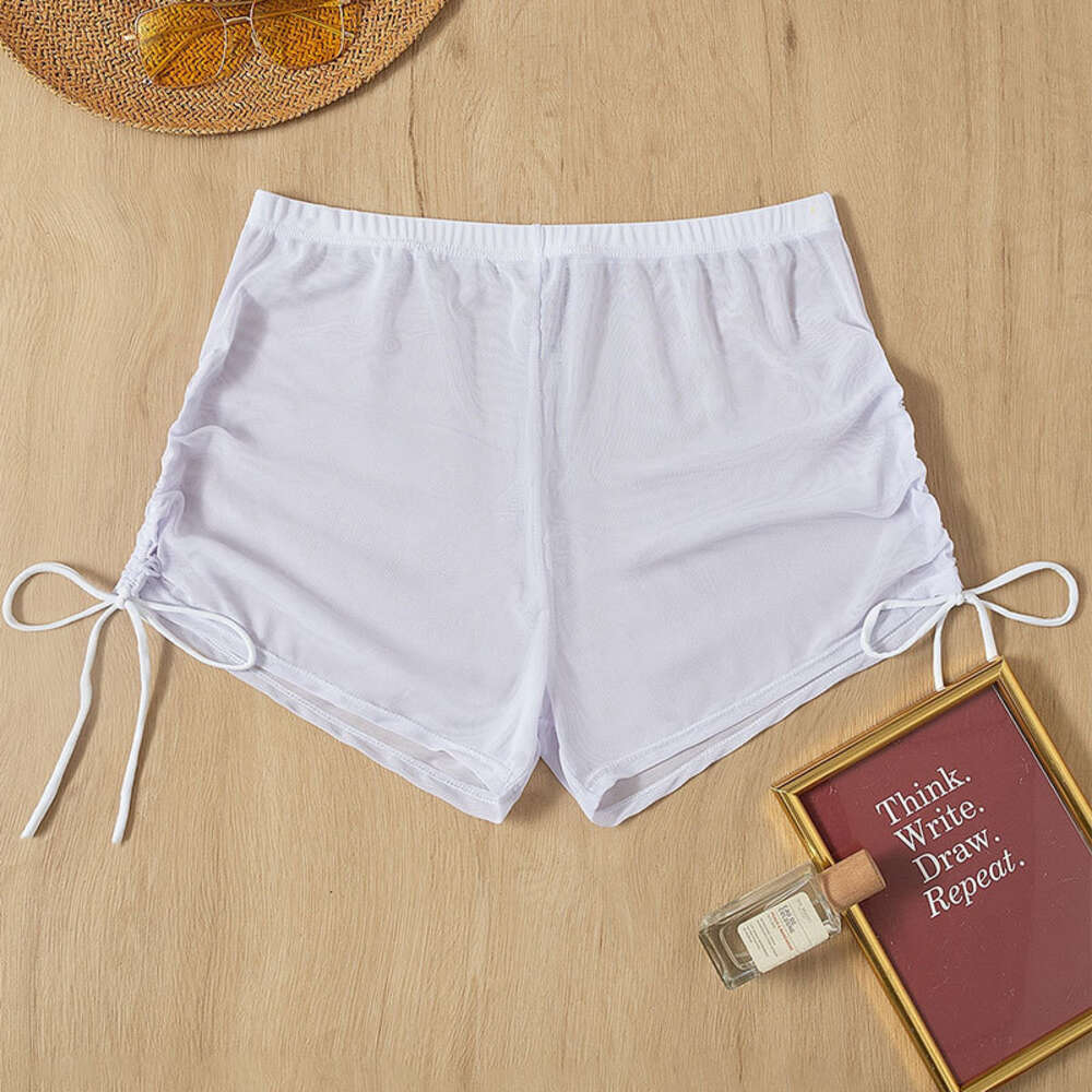 2024New Solid Color Mesh High Waist Women's Drawstring Bikini Swimming Pants F41715