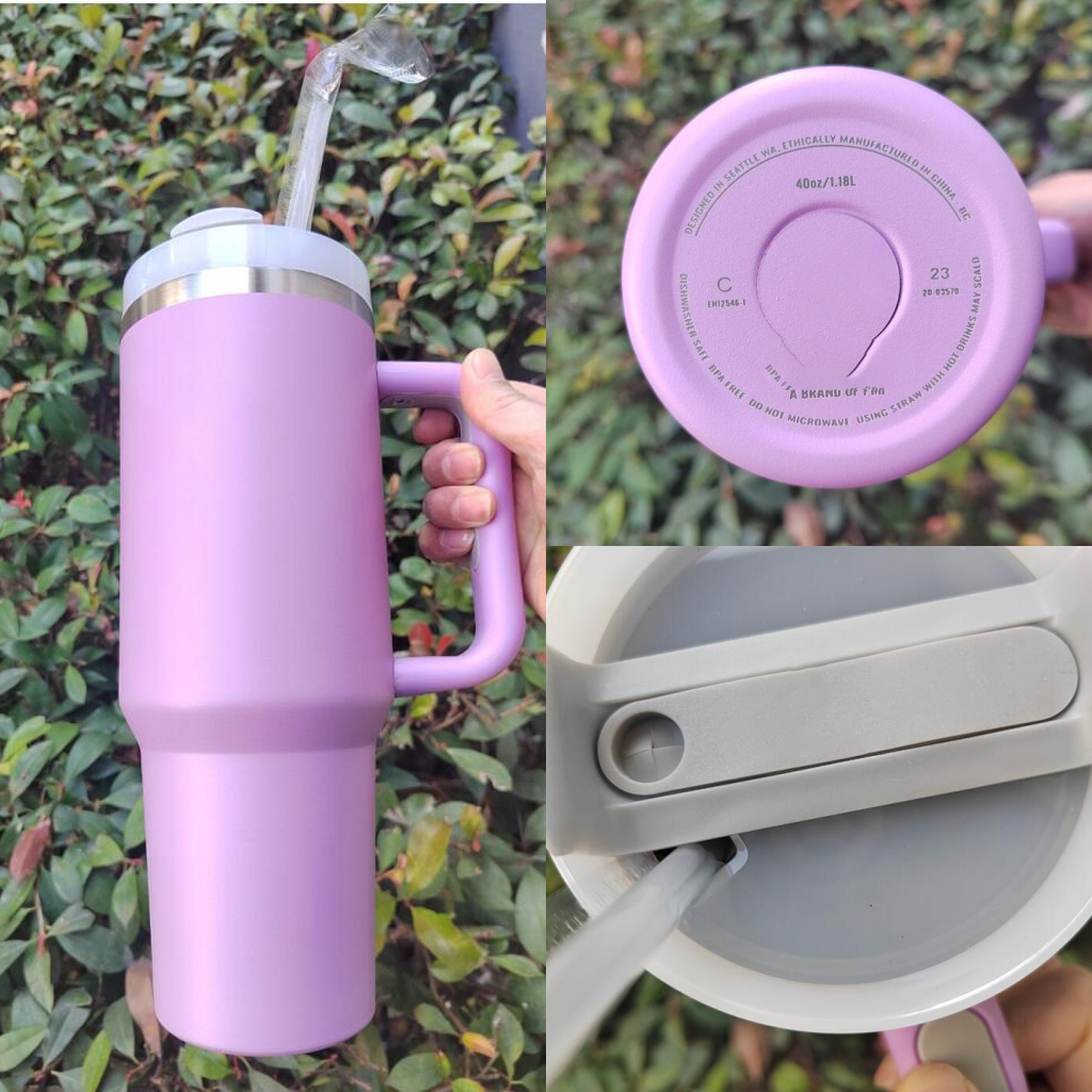 New 1Pc 40Oz Purple Stars Cups 40Oz Stainless Steel Tumblers With Handle Lid And Straw Thermos Water Bottles Insulated Car Mugs