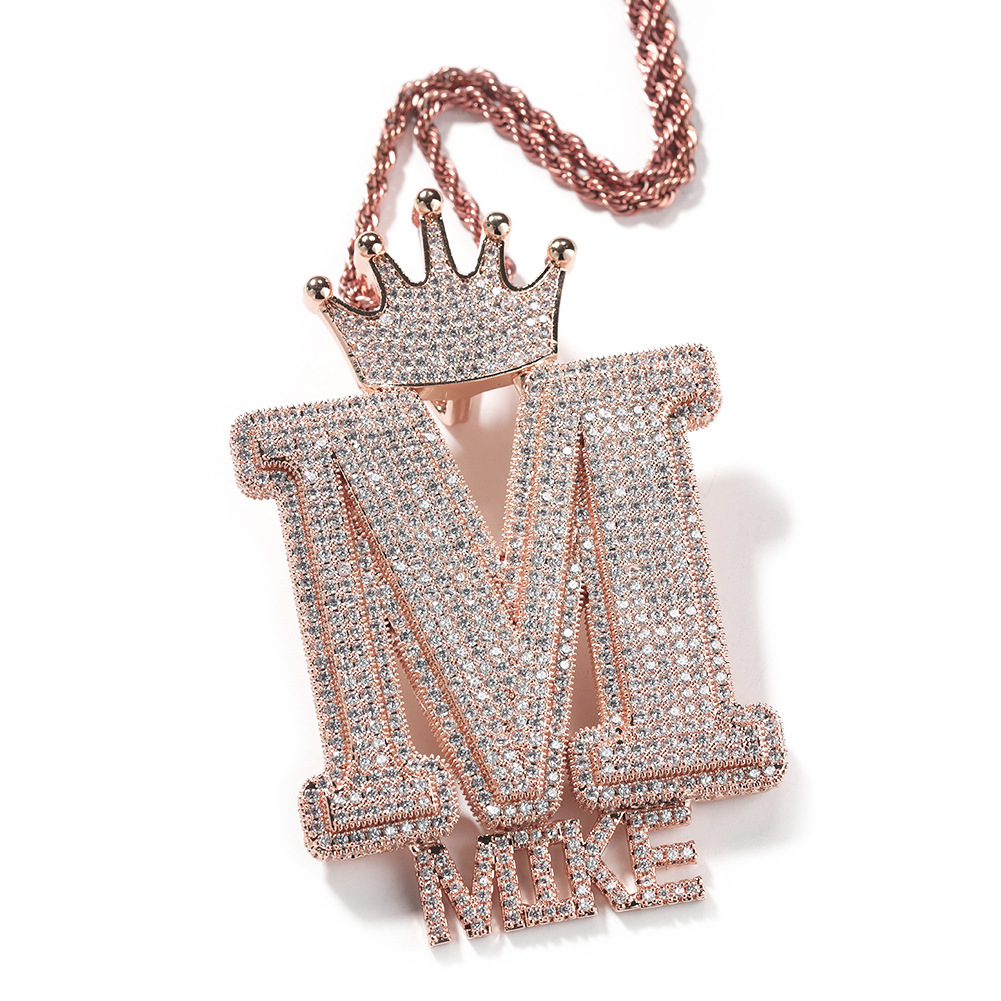 Hip Hop Crow Clasp Custom A-Z Large 1 Letter and Charm Letters Pendant Women Mens Necklace Full Zircon Jewelry