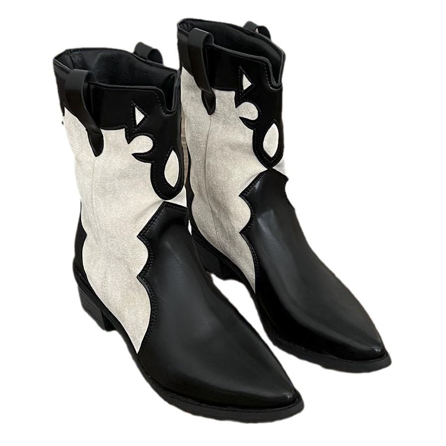 Black Pointed American Retro Western Knight Boots Free Shipping.