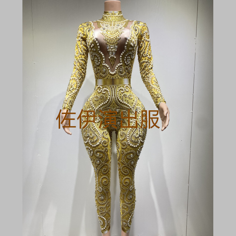 Plus Size Jumpsuits Wedding Bridal Gowns High Neck Beading Long Sleeve Bride Wear With Detachable Train 230222