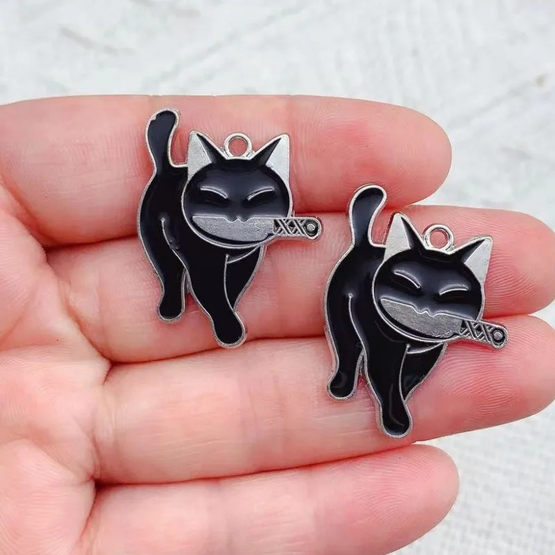 10pcs Enamel Halloween Killers Cat Charm for Jewelry Making Earring Pendant Bracelet Necklace Accessories Diy Supplies Materials 240408