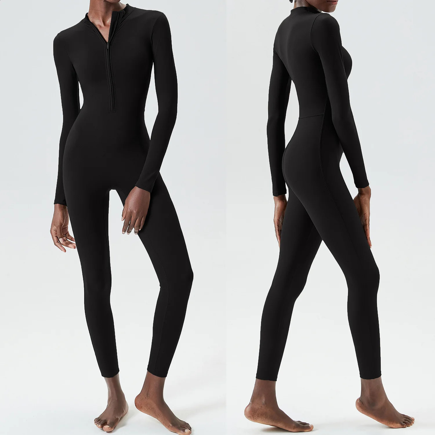 Womens gym running set solid color integrated yoga set butter soft slim fit jumpsuit long sleeved sportswear exercise suit 241116