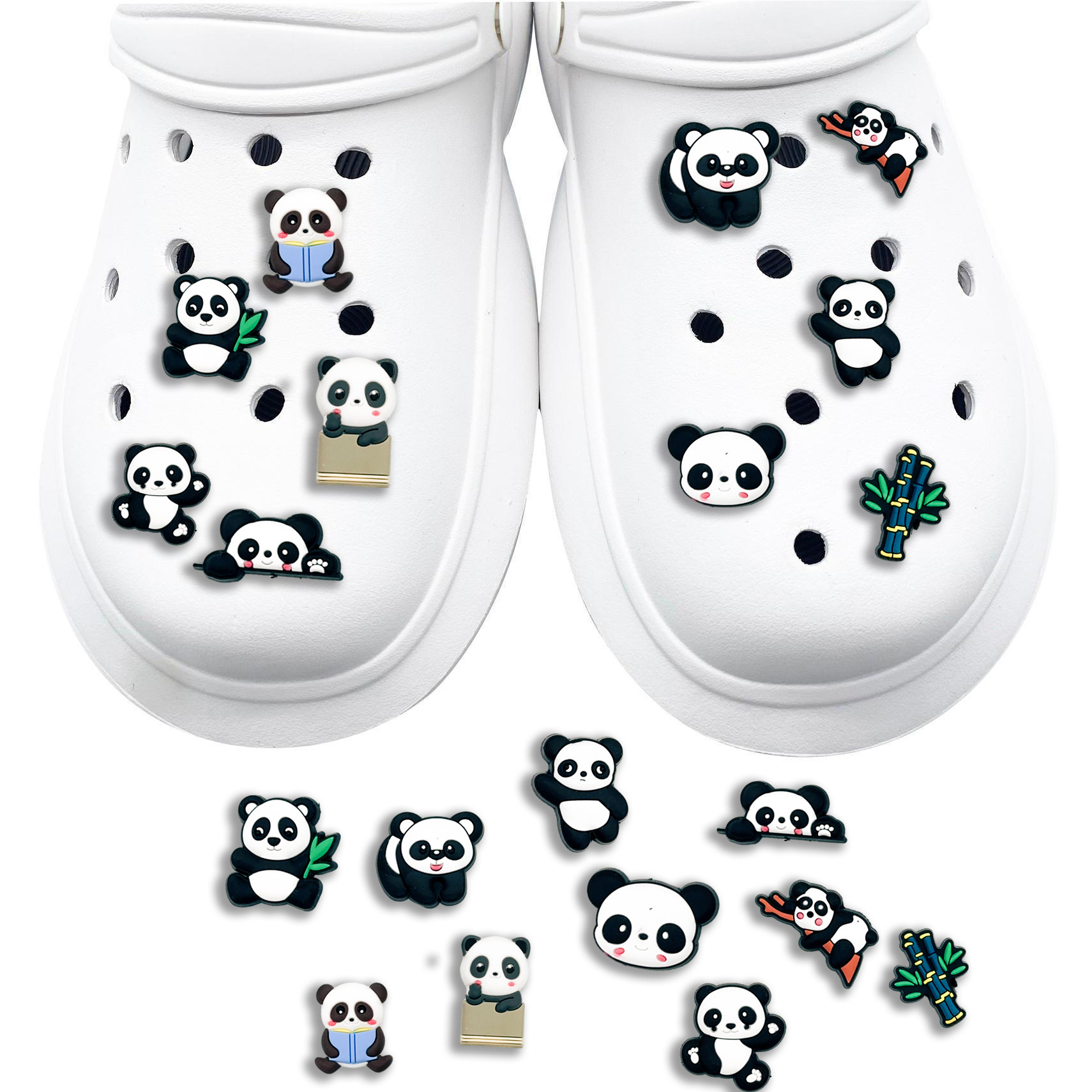 Shoe Parts Accessories cartoon panda series can be diy with clog shoes flower shoe buckle pvc factory