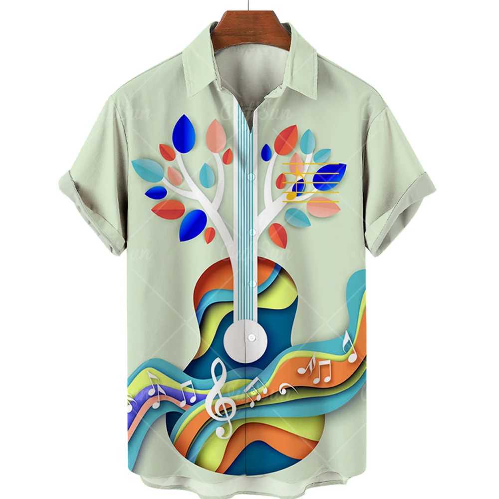 EG4N Men's Casual Shirts Summer Hawaiian For Men Music Guitar Printed Tops Clothing Fashion Oversized Collar Rock And Roll Blouses 240417