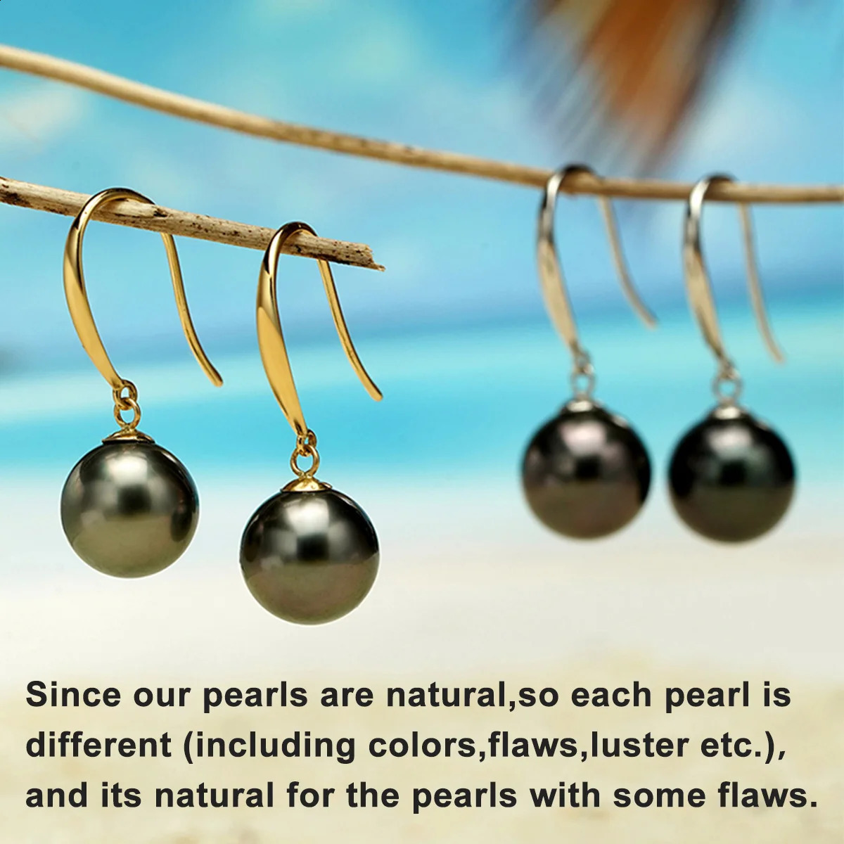 AnuJewel 18K pure gold 9-10mm 8-9mm Tahitian black pearl sea pearl pendant earrings suitable for womens exquisite jewelry 241116