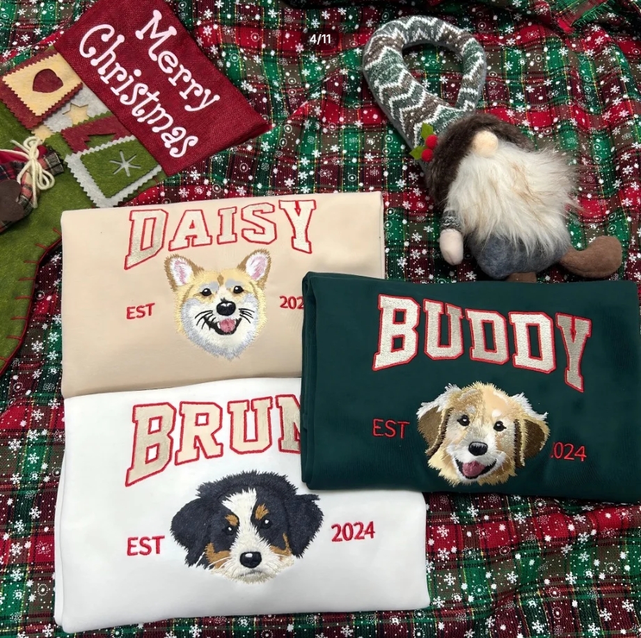 Custom Embroidered Christmas Hoodie with Glitter Bow for Family and Pets - Festive Style