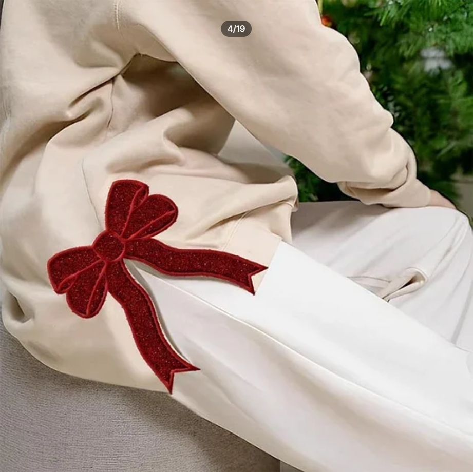 Christmas Embroidered MOM Glitter Bow Hoodie Sweatshirt