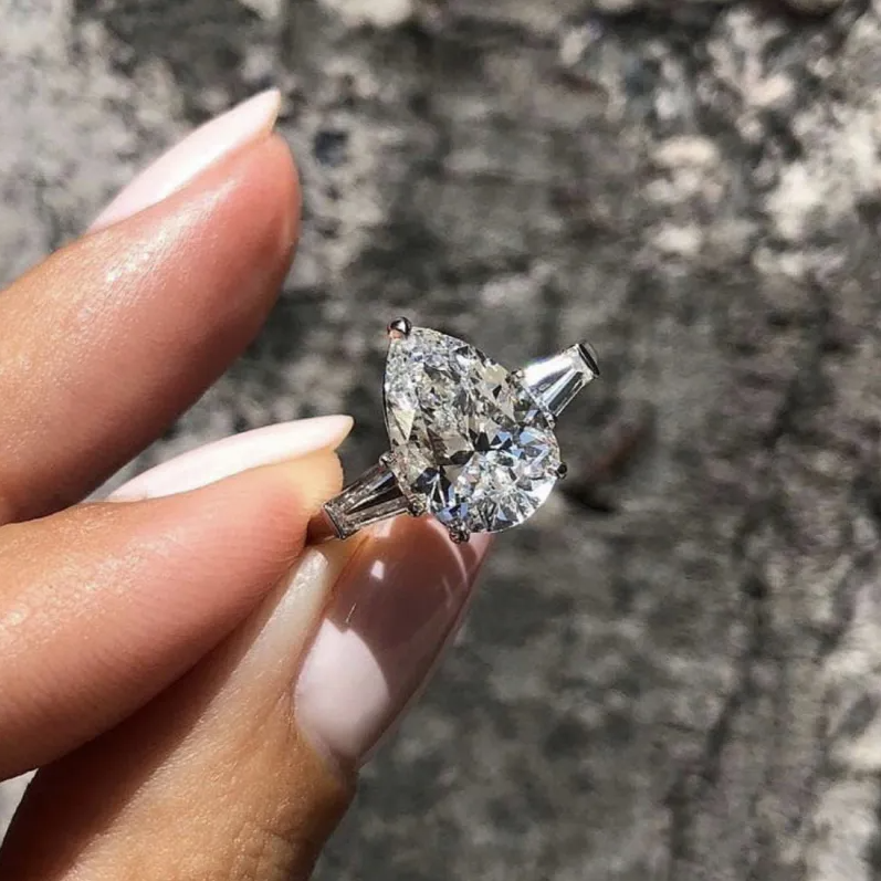 Size 5-10 Elegant Sparkg Wedding Rings Jewelry Sterg Sier Water Drop White 5A Cubic Zircon CZ Dia Party Eternity Women Engagement Band Ring