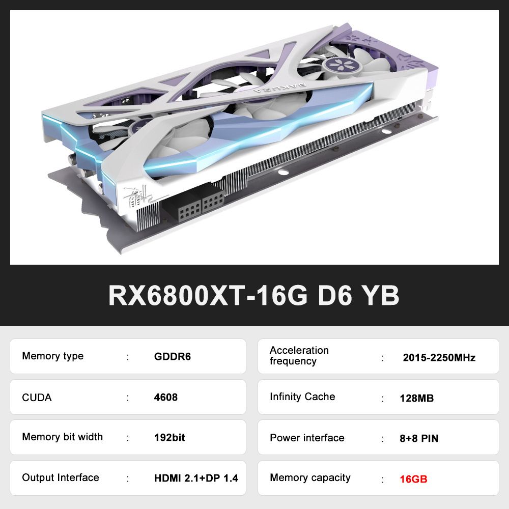 YESTON New RX6800XT RX 6600 RX 6650 XT RX 6750 XT RX 6500 XT Graphic Card GDDR6 Game Video Card RGB Computer Desktop GPU