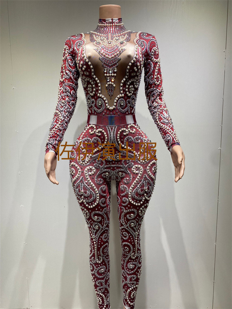 Plus Size Jumpsuits Wedding Bridal Gowns High Neck Beading Long Sleeve Bride Wear With Detachable Train 230222